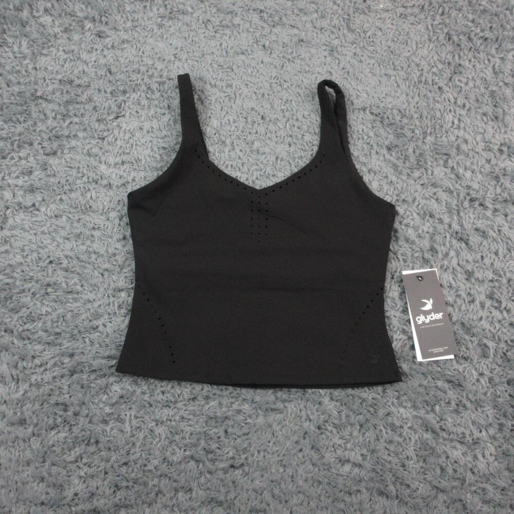 Glyder Laser Cut Sculpt Skimmer Tank Top Womens Medium Black Cropped Yoga NWT